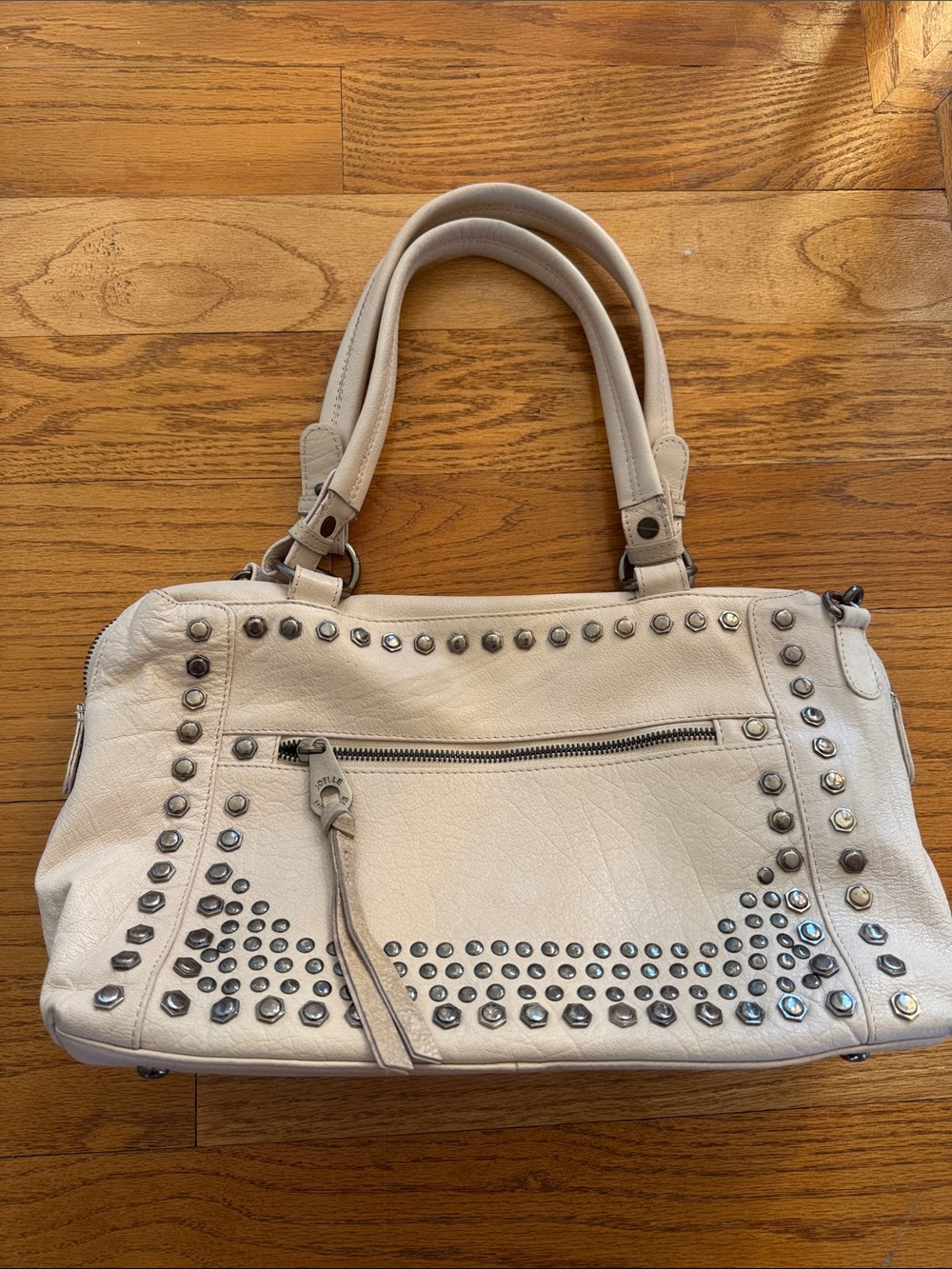 Joelle Hawkens - Studded Cream Leather Handbag Bag